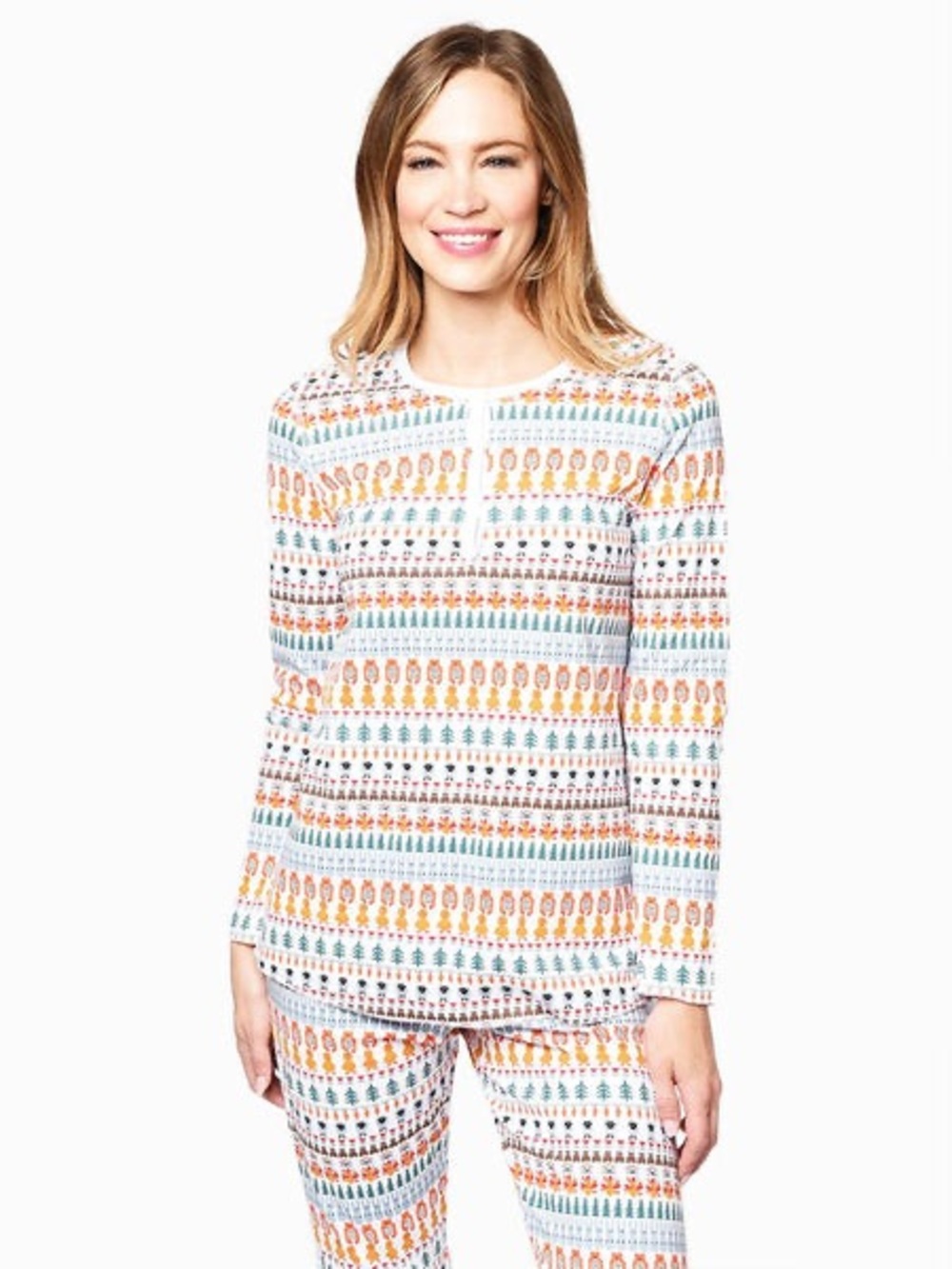 Roller Rabbit Bands Weave Pajama Top Henley Long Sleeve Animal Print